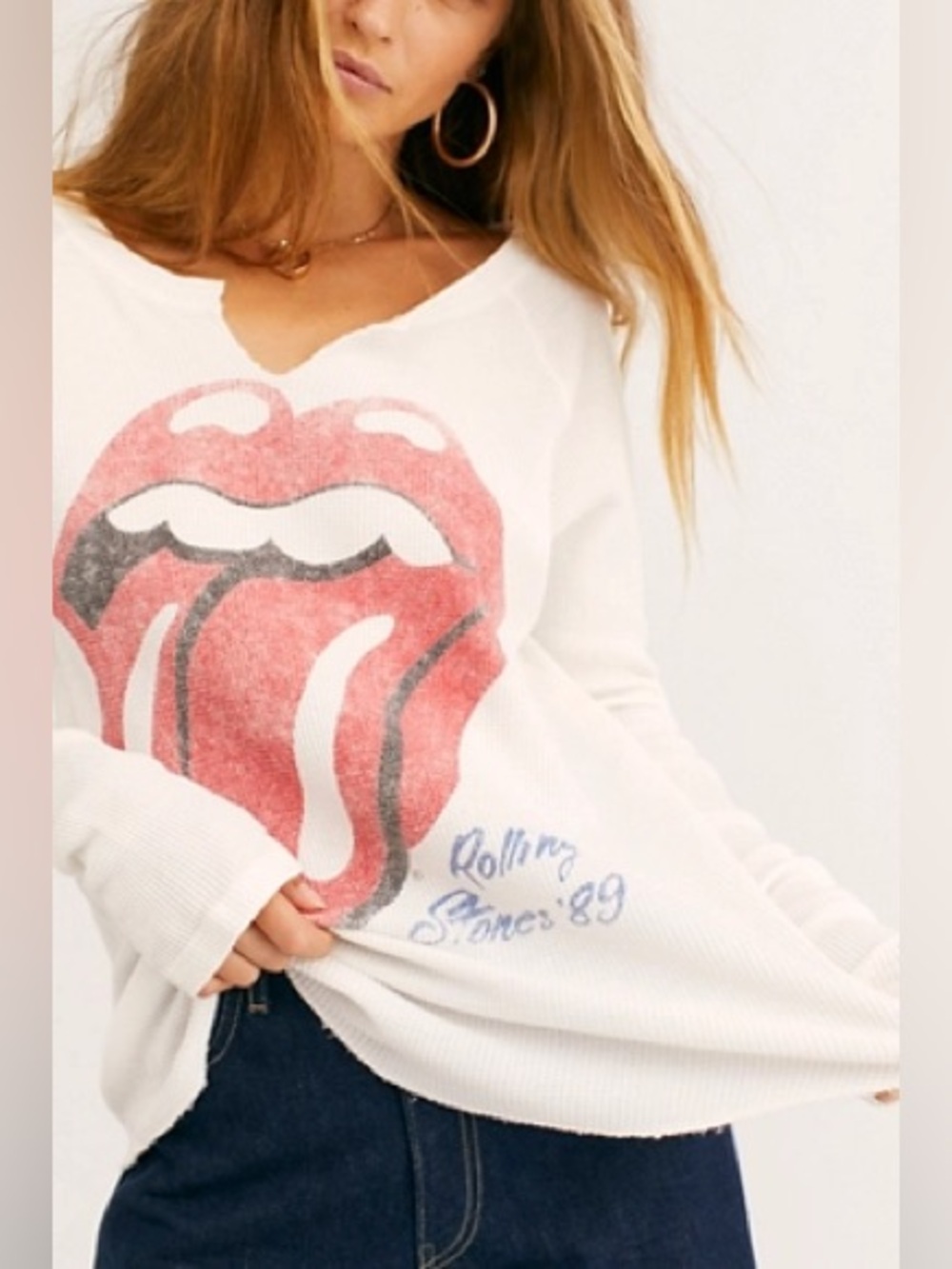 EXCELLENT CONDITION DAYDREAMER FREE PEOPLE COLLAB ROLLING STONES THERMAL, LARGE